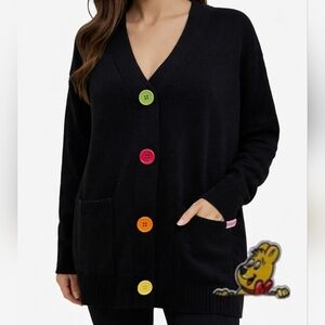 Haribo Gummy Bear Cardigan Black Colorful Button Sweater Women’s M